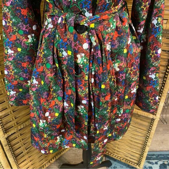 Joe Browns colorful graffiti stars Notched Collar Cocktail Trench Coat size 10 - Picture 11 of 16